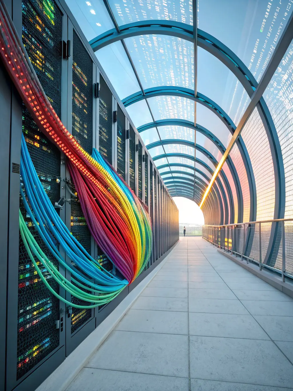 An abstract image representing encrypted data flowing through a secure tunnel, symbolizing robust VPN security.